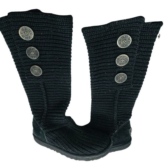 Copy - Ugg Shoes Classic Cardy Ugg Detailed Knit Boot Black #F3009J Euc Size 6 - Picture 1 of 5
